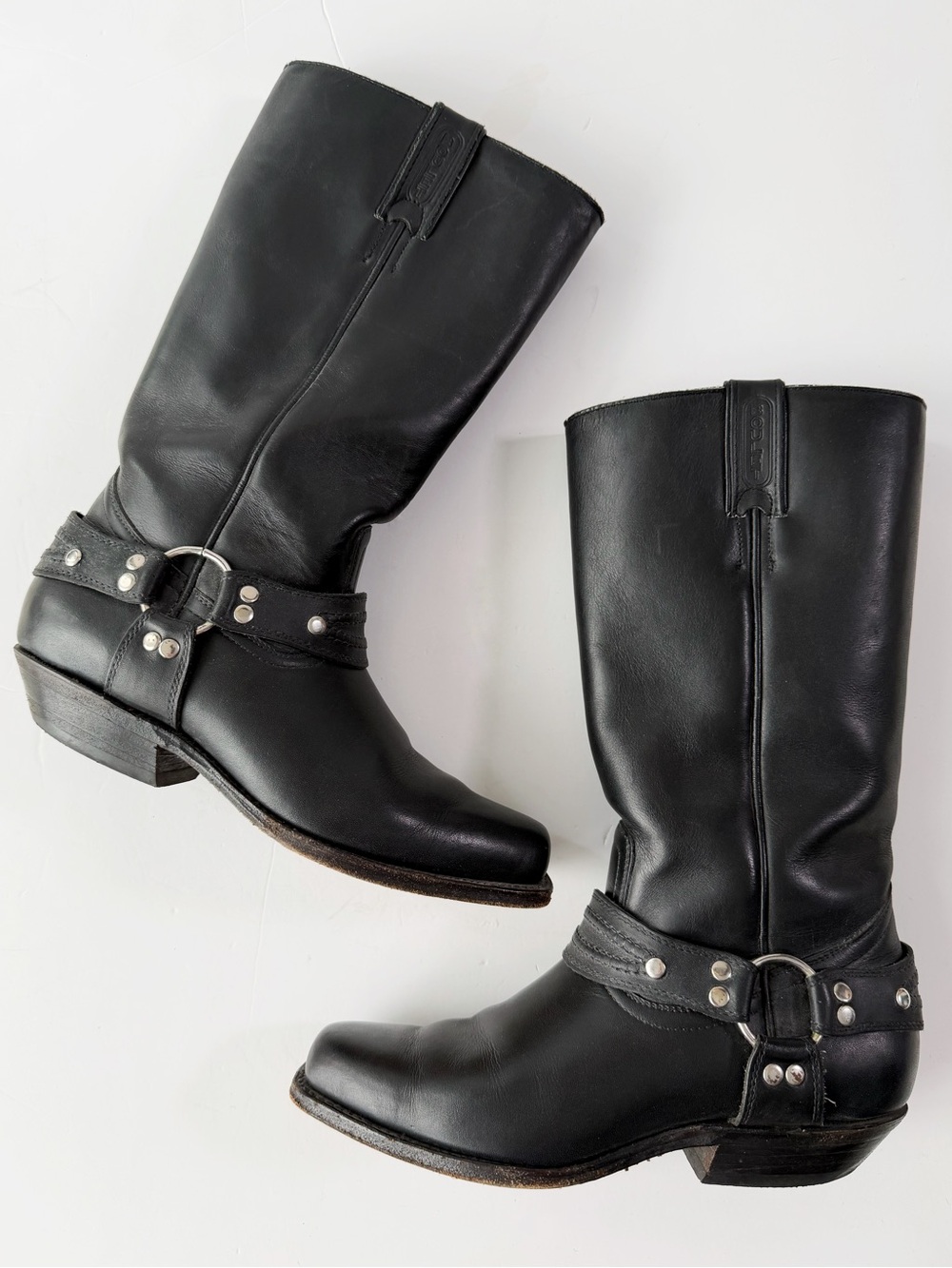 Boulet Woman Black Leather Harness Moto Western Cowboy Boot US7 Classic Country
